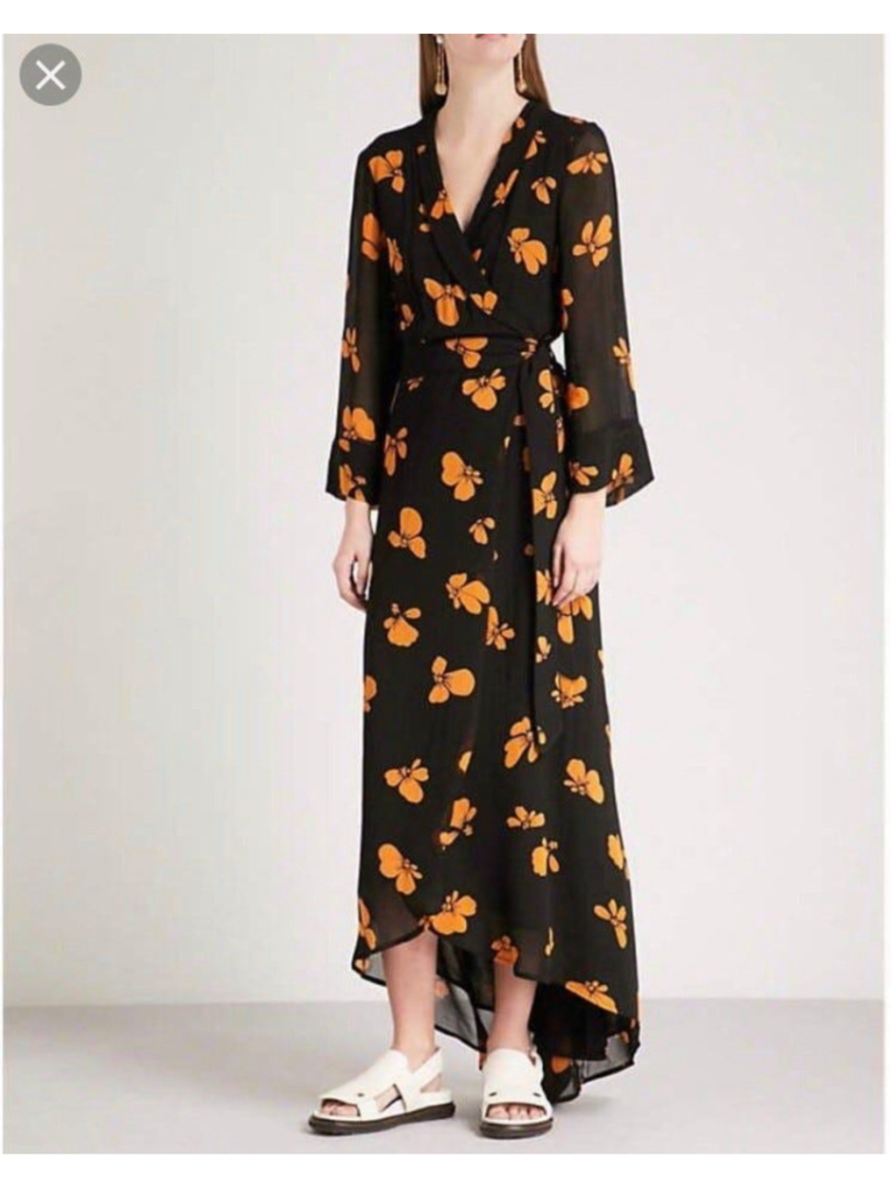 Ganni Wrap Dress Floral Midi Scandi Style EU 38